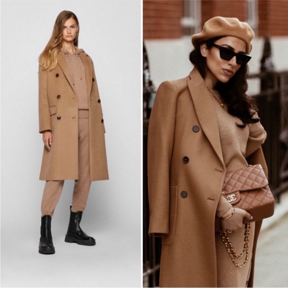J. Crew Double-Breasted Topcoat in Italian Wool-Cashmere Camel Beige Long Coat